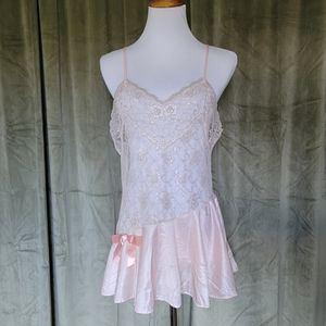 Vintage Coquette Girlypop Feminine Girly Balletcore Sheer Lace Pink Slip Dress